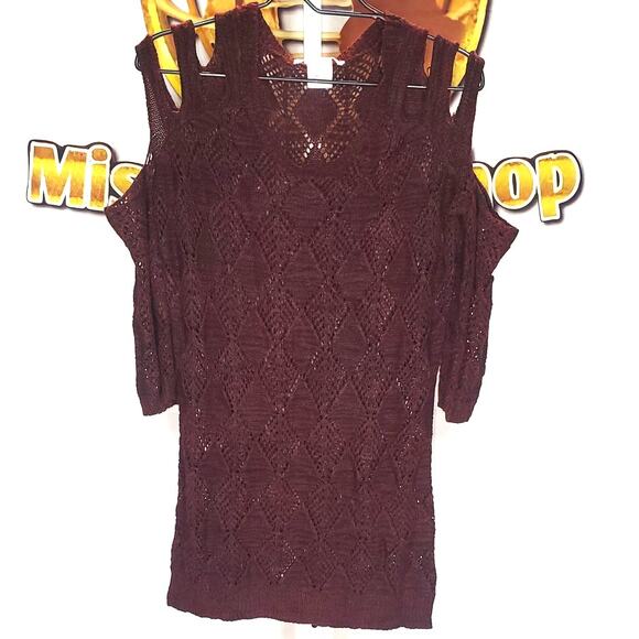 K. Jordan Burgundy Open Knit Cold-Shoulder Sweater Size XL - Picture 1 of 6
